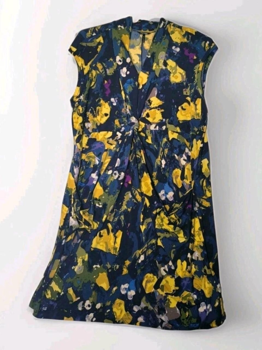 Daisy Fuentes Navy Midi Dress with Yellow Floral Splash